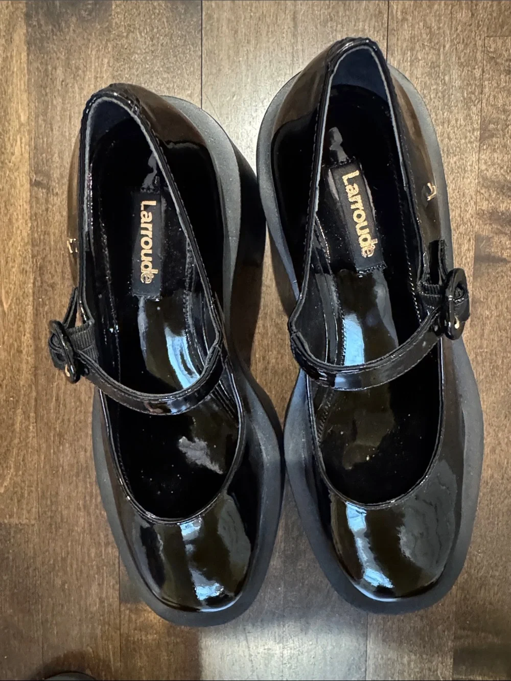 Larroude Black Patent Platform Mary Jane Pumps